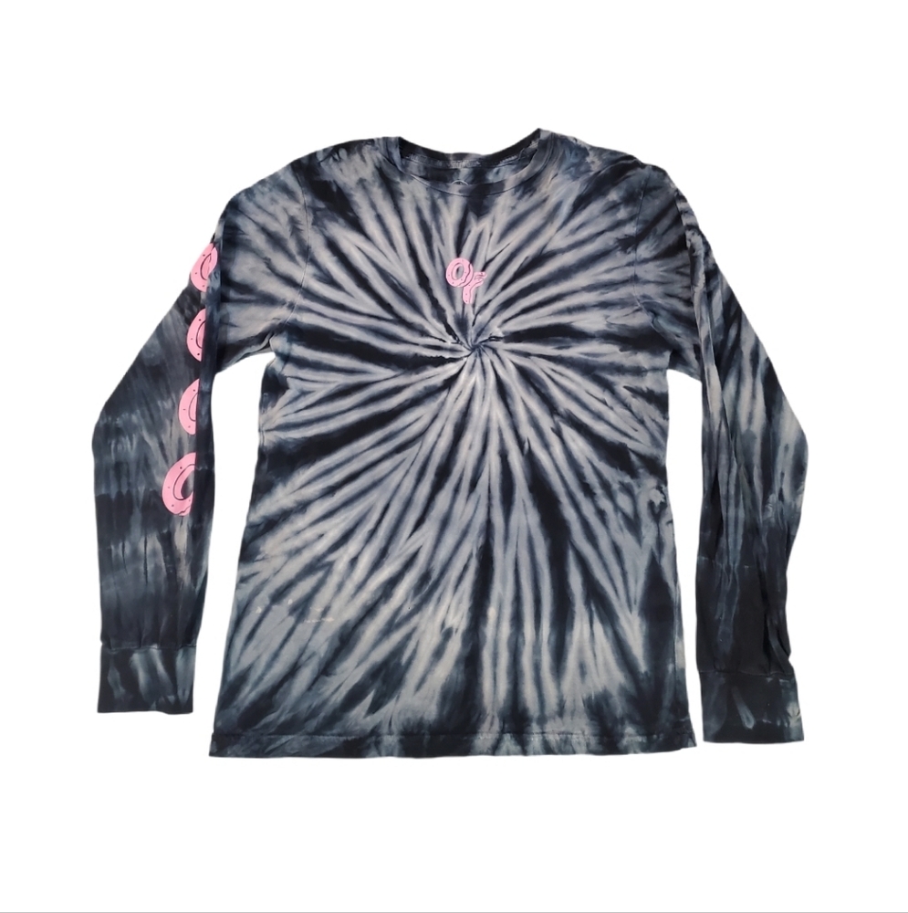 Odd Future Men's Dark Blue Tie Dye Long Sleeve‎ Donut Logo T-shirt Medium